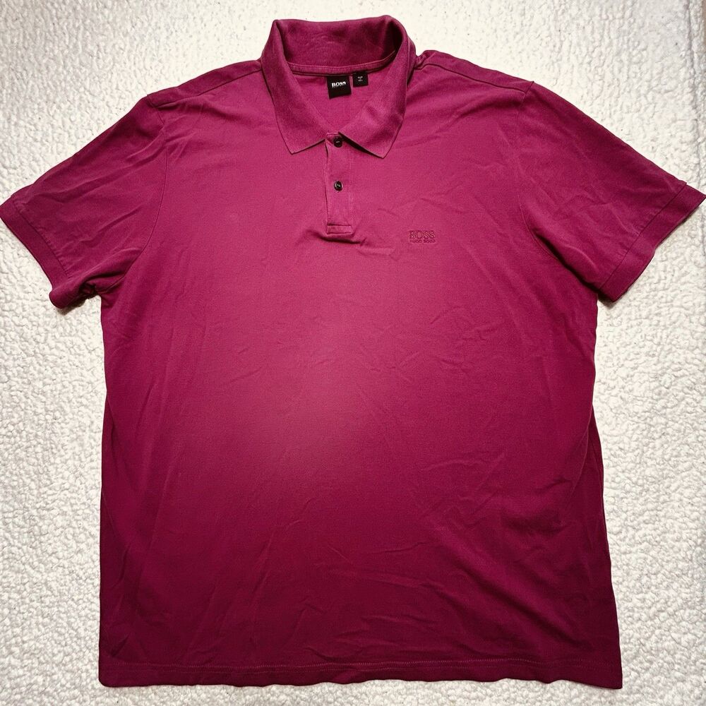 BOSS Hugo Boss Mens XXL Regular Magenta Deep Pink Cotton Short Sleeve Polo Shirt